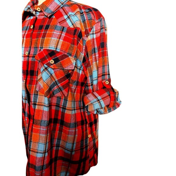 Designed In Italy Blue Plaid Button Up Size 2XL Woman's Flannel western shirt - Picture 7 of 16